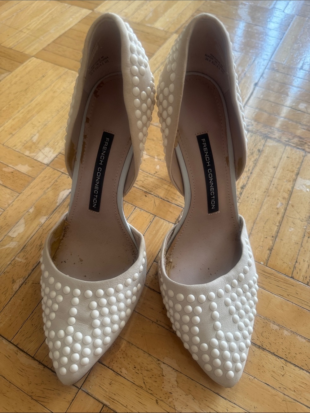French Connection Cream Pointed Toe Studded Pumps